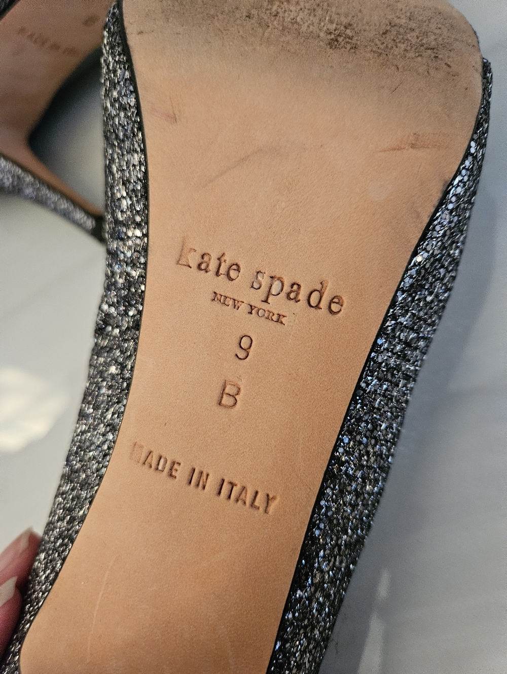 Kate Spade Silver Sparkle Glitter Peep Toe Heels Size 9 - Picture 8 of 9
